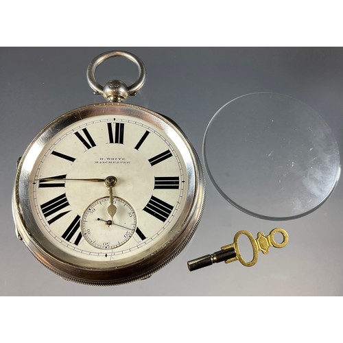 403 - A Victorian silver open face pocket watch, H White, Manchester, cream dial, bold Roman numerals, sub... 