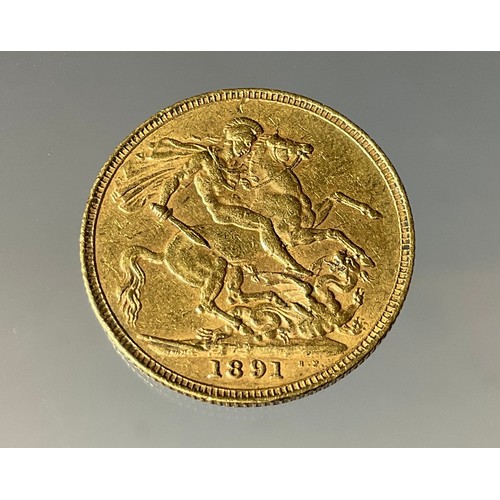 432 - A Victorian sovereign, London mint, 1891, 8g gross