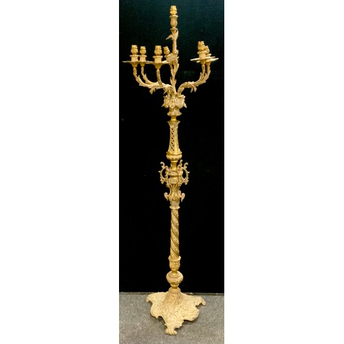 67 - An early 20th century Rococo style six-branch floor-standing brass Electrolier, 158cm high x 51cm wi... 