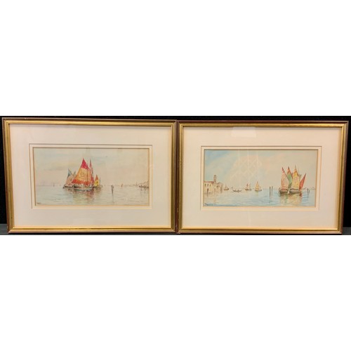 70A - Edward Parrini (early 20th century) A Pair, Venetian Seascape signed, watercolours, 16.5cm x 63cm