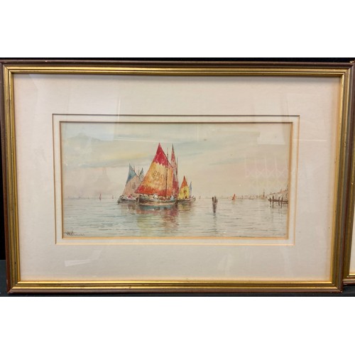 70A - Edward Parrini (early 20th century) A Pair, Venetian Seascape signed, watercolours, 16.5cm x 63cm