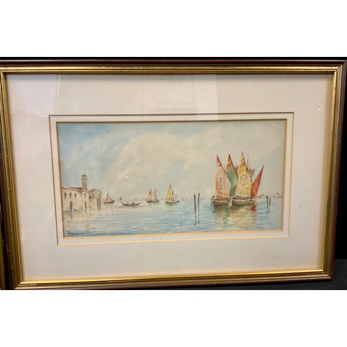 70A - Edward Parrini (early 20th century) A Pair, Venetian Seascape signed, watercolours, 16.5cm x 63cm