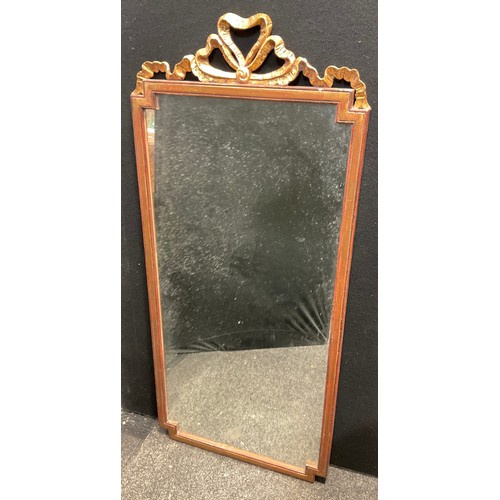 325 - A 19th century style red and gilt framed tied ribbon top wall mirror, 105cm x 47cm