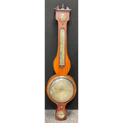 145A - A Regency Barometer Thermometer, by A. Terzza of Nottingham, mahogany banded walnut case, 98cm long,... 