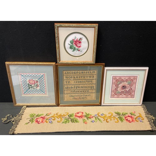 201A - A Victorian embroidered sampler by Charlotte Guest, March 1871, 18cm x 18cm, other 20th century embr... 