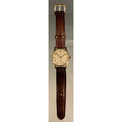 35 - Tudor Rolex - a mid 20th century 9ct gold cased TB wristwatch, textured dial, raised Arabic numerals... 