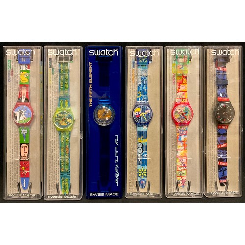 71 - A collection of six Winter 1997 issue Swatch wristwatches - Cannes 1997 GK260 Element, 1000 Years, G... 