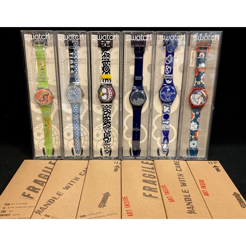 72 - Swatch -  six Artist Collection wristwatches, Cisco Jimenez GK270 Stiletto, Laura Grisi GK271 Time 4... 