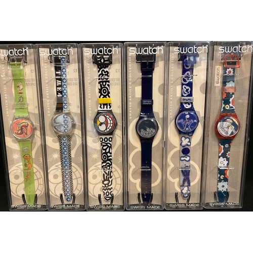 72 - Swatch -  six Artist Collection wristwatches, Cisco Jimenez GK270 Stiletto, Laura Grisi GK271 Time 4... 