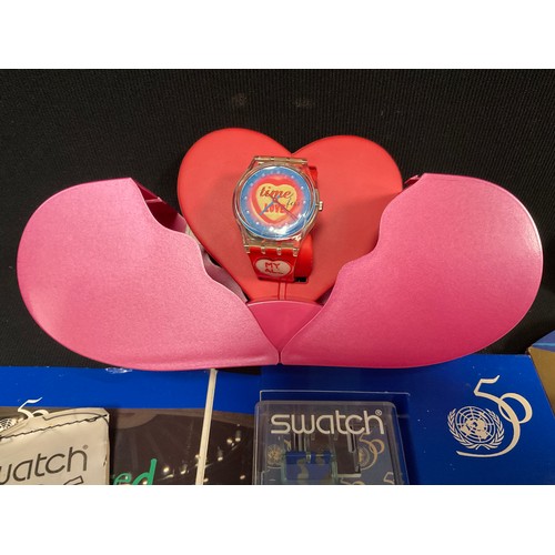 77 - Swatch - GZ124 Scribble, GK293 Time for Love, 1999 Valentines special (heart box), GR127 For Your He... 