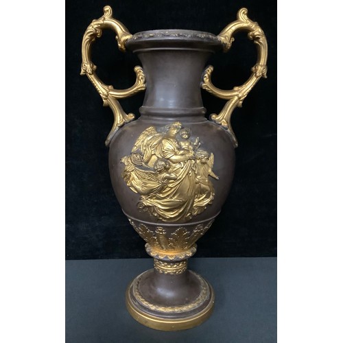 5059 - A large Bohemian stoneware two handled pedestal vase, by Johann Maresch (1821 - 1914), the glazed br... 