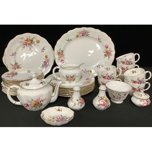 5146 - A Royal Crown Derby Posies pattern bachelor's teapot, milk and sugar, cups and saucers, three piece ... 