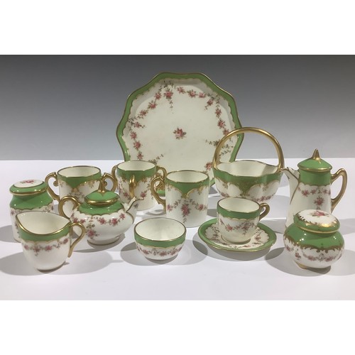 5076 - A Coalport miniature tea service, comprising teapot, coffee pot, cream jug, sugar bowl, tea cup and ... 