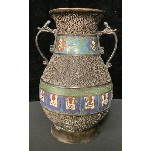 5080 - An early 19th century Chinese bronze and cloisonne vase, 23cm