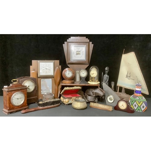 5168 - A Victorian rosewood book slide; an Art Deco oak wall barometer; a 1930's wooden table lamp, as a ya... 