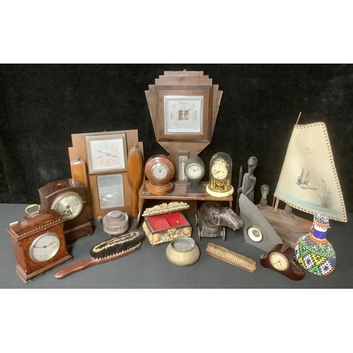 5168 - A Victorian rosewood book slide; an Art Deco oak wall barometer; a 1930's wooden table lamp, as a ya... 