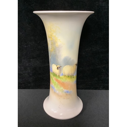 5091 - A Royal Worcester vase, painted with sheep, attributed to Harry Davis, 19cm