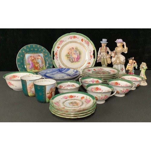 5184 - An Austrian Victoria porcelain part tea service, comprising cake plate, side plates, sugar bowl, cup... 