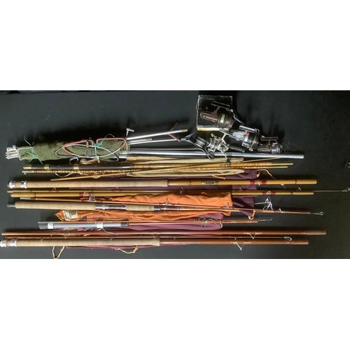 5195 - Fishing - a course rod, Daiwa 2025A, two section rod; four other fishing rods, including Milbro Maes... 