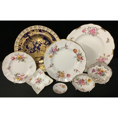 5108 - A Royal Crown Derby Pinxton Roses pattern shaped circular plate, 27cm diameter, second quality; a Ro... 