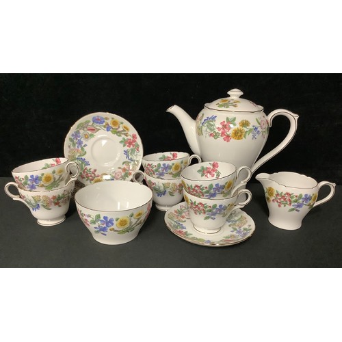 5111 - A Shelly Hedgerow pattern coffee set, comprising coffee pot, milk and sugar, six cups and saucers, n... 