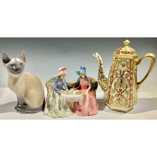 5113 - A Royal Doulton figure group, Afternoon Tea, HN1747; a Royal Copenhagen model, of a Siamese cat, 20c... 