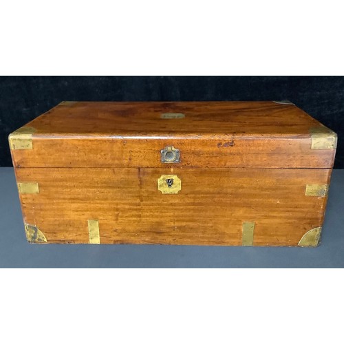 5234 - A 19th century rectangular brass bound mahogany silver chest, of small proportions, brass flush hand... 