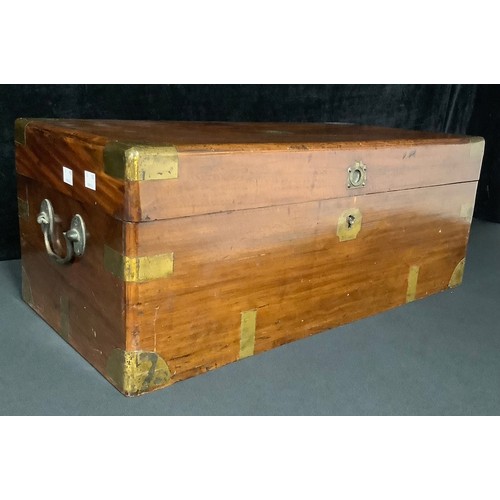 5234 - A 19th century rectangular brass bound mahogany silver chest, of small proportions, brass flush hand... 