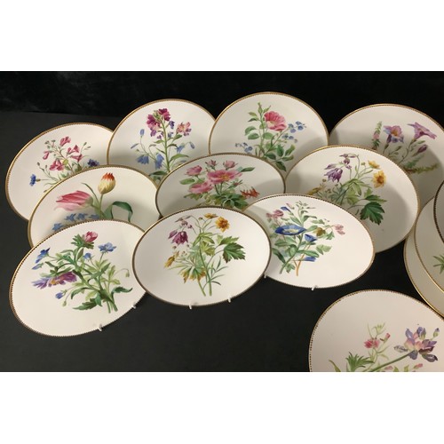 5237 - A 19th century English porcelain dessert service for ten, decorated with flowers, gilt borders, c.18... 