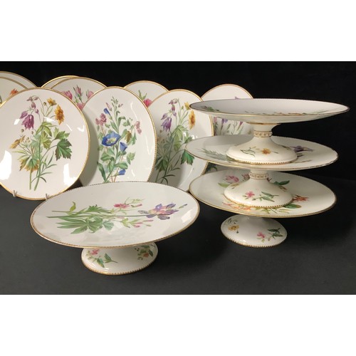 5237 - A 19th century English porcelain dessert service for ten, decorated with flowers, gilt borders, c.18... 