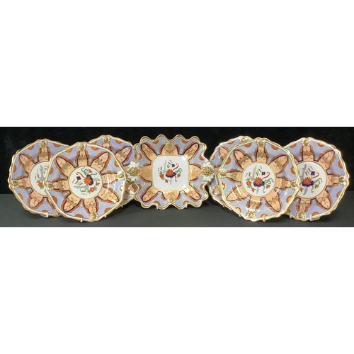 5240 - An early 20th century Hammersley & Co. dessert service for six, decorated and gilded in the Imari pa... 