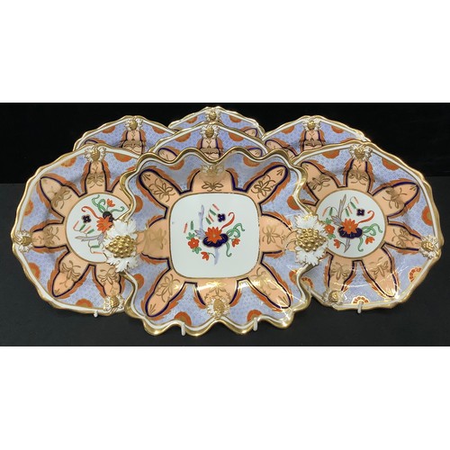 5240 - An early 20th century Hammersley & Co. dessert service for six, decorated and gilded in the Imari pa... 