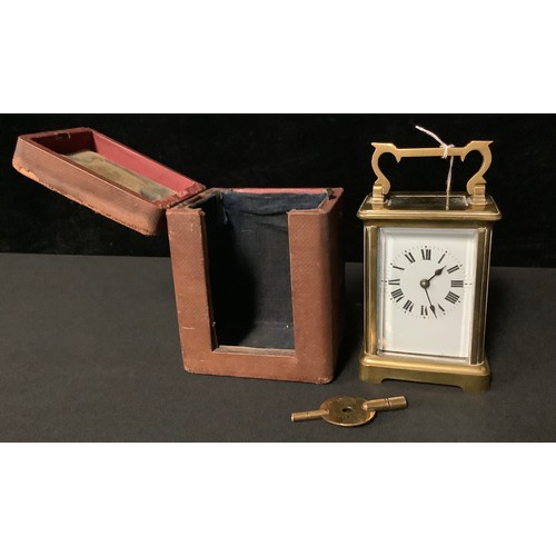 5266 - A 19th century French brass carriage clock, in fitted case, 11.5cm