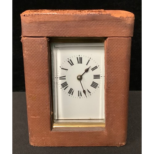 5266 - A 19th century French brass carriage clock, in fitted case, 11.5cm