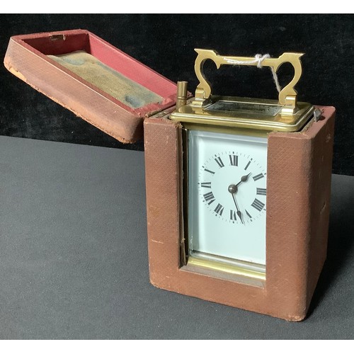 5266 - A 19th century French brass carriage clock, in fitted case, 11.5cm