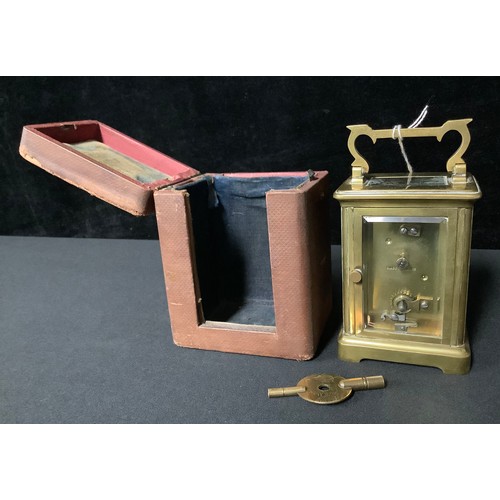 5266 - A 19th century French brass carriage clock, in fitted case, 11.5cm