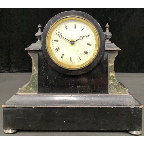 5268 - A French ebonised marble effect Paris mantel clock, Roman numerals to dial, 21cm high