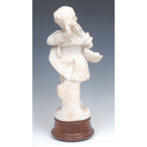 5328 - Italian School, 19th century, a Carrara marble, Gathering Blooms, 37cm high, wooden plinth