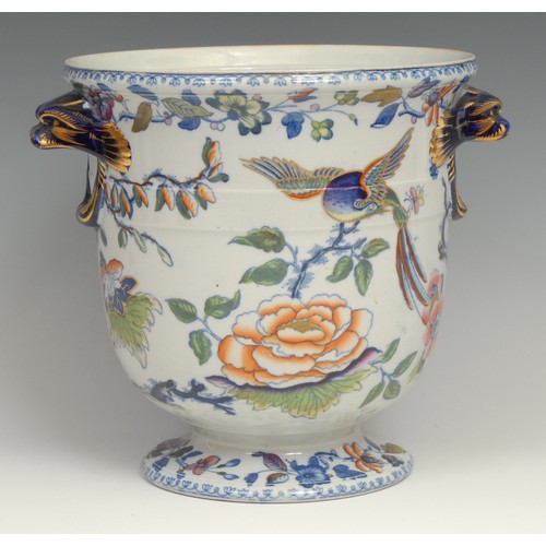 5270 - An early 19th century Davenport Stonechina two handled cooler, printed and painted with fanciful bir... 