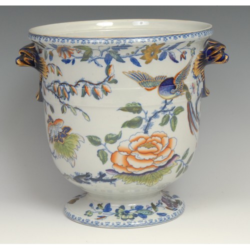 5270 - An early 19th century Davenport Stonechina two handled cooler, printed and painted with fanciful bir... 