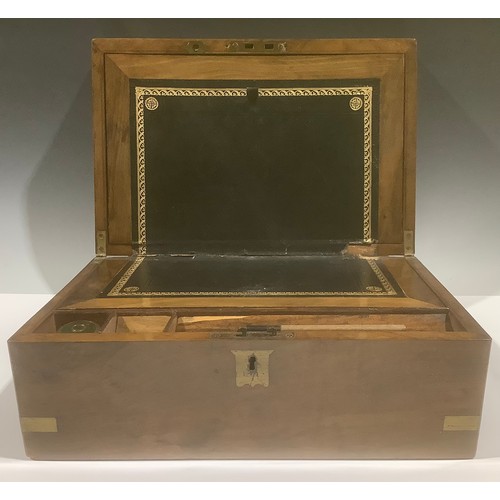 5272 - A Victorian brass bound walnut writing box, 15cm high, 35cm wide