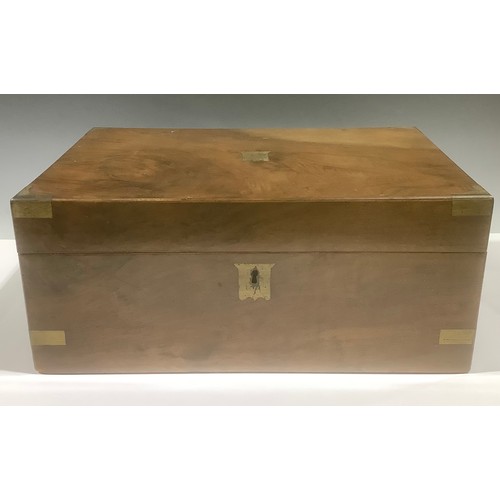 5272 - A Victorian brass bound walnut writing box, 15cm high, 35cm wide