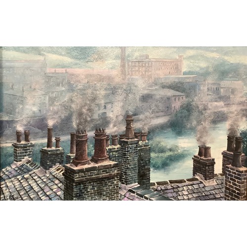 5346 - Geoff Riley (Contemporary)
Elland, From The Rooftops
signed, dated 2001, titled to verso, oil on boa... 