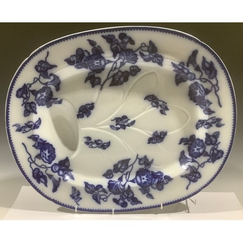 5287 - An early 19th century Ridgway Convolvolus pattern blue and white meat plate, with gravy well, 53cm x... 