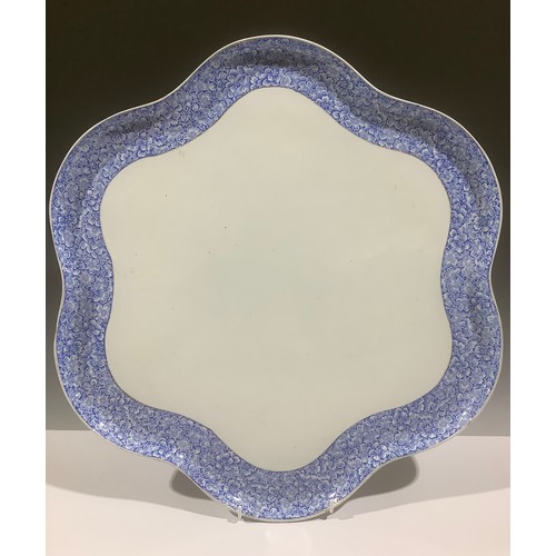 5290 - A large Royal Worcester shaped circular cabaret tray, the border printed with blue blossom, 50cm dia... 