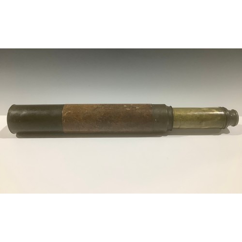 5292 - A 19th century two draw brass telescope, Bracher, London, Day or Night, 89cm extended