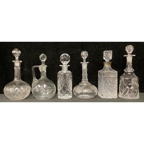 5375 - A silver mounted cut glass decanter, Birmingham 1975; other cut glass decanters (6)