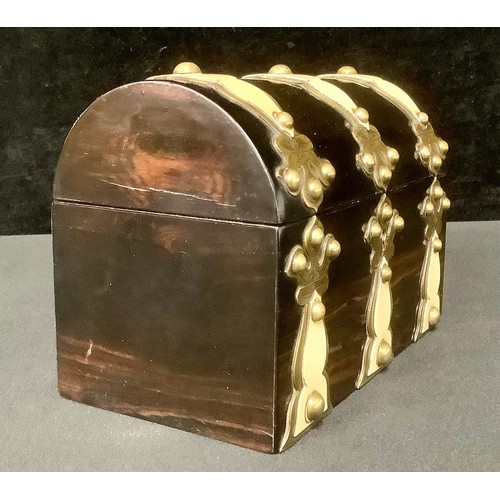 5388 - A 19th century Gothic Revival brass and ivorine mounted coromandel tea caddy, the domed hinged cover... 