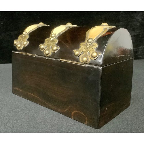 5388 - A 19th century Gothic Revival brass and ivorine mounted coromandel tea caddy, the domed hinged cover... 