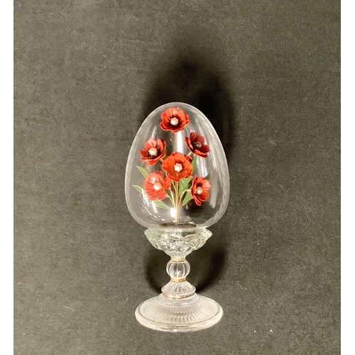 5394 - A set of five Franklin Mint House of Faberge clear glass pedestal eggs, each with an enamel floral s... 